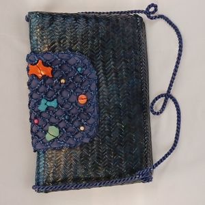 Vintage blue straw purse